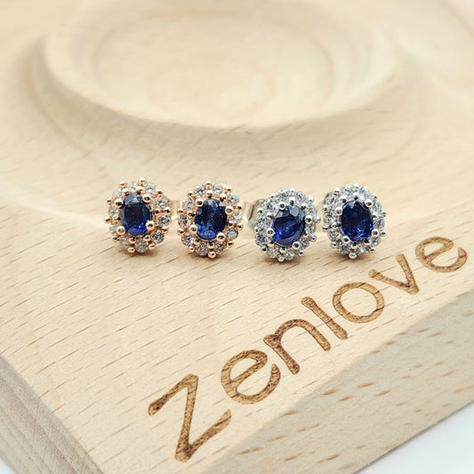 Natural Blue Sapphire Halo Studs