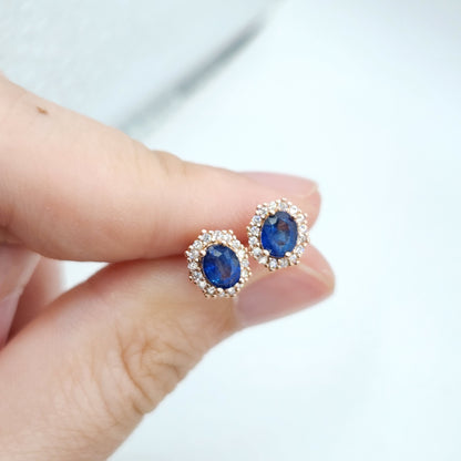 Natural Blue Sapphire Halo Studs