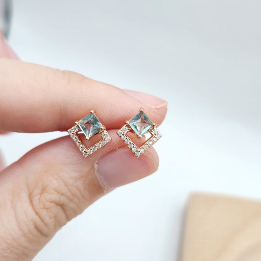 Tourmaline Princess cut Studs