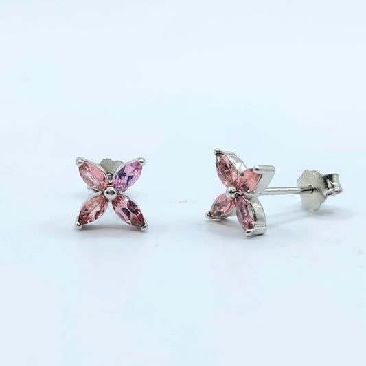 Pink Tourmaline Floral Studs