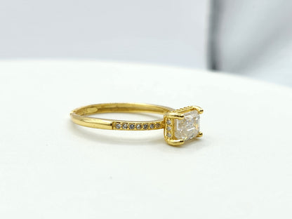 Emerald Cut Moissanite Ring Yellow Gold