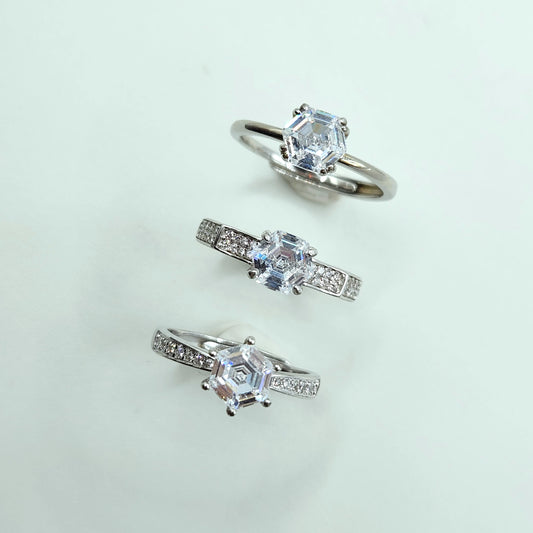 Hexagonal White Topaz Ring- White Gold S925