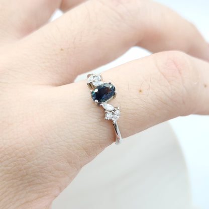 Teal Blue Sapphire Ring White Gold S925