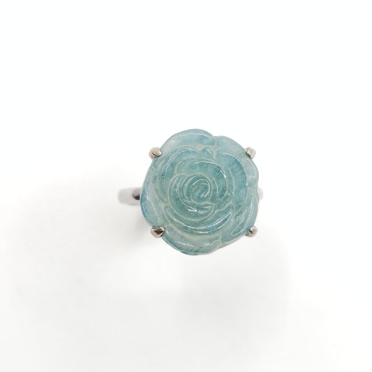 Natural Jadeite Carved Flower Statement Ring in S925 Sterling Silver