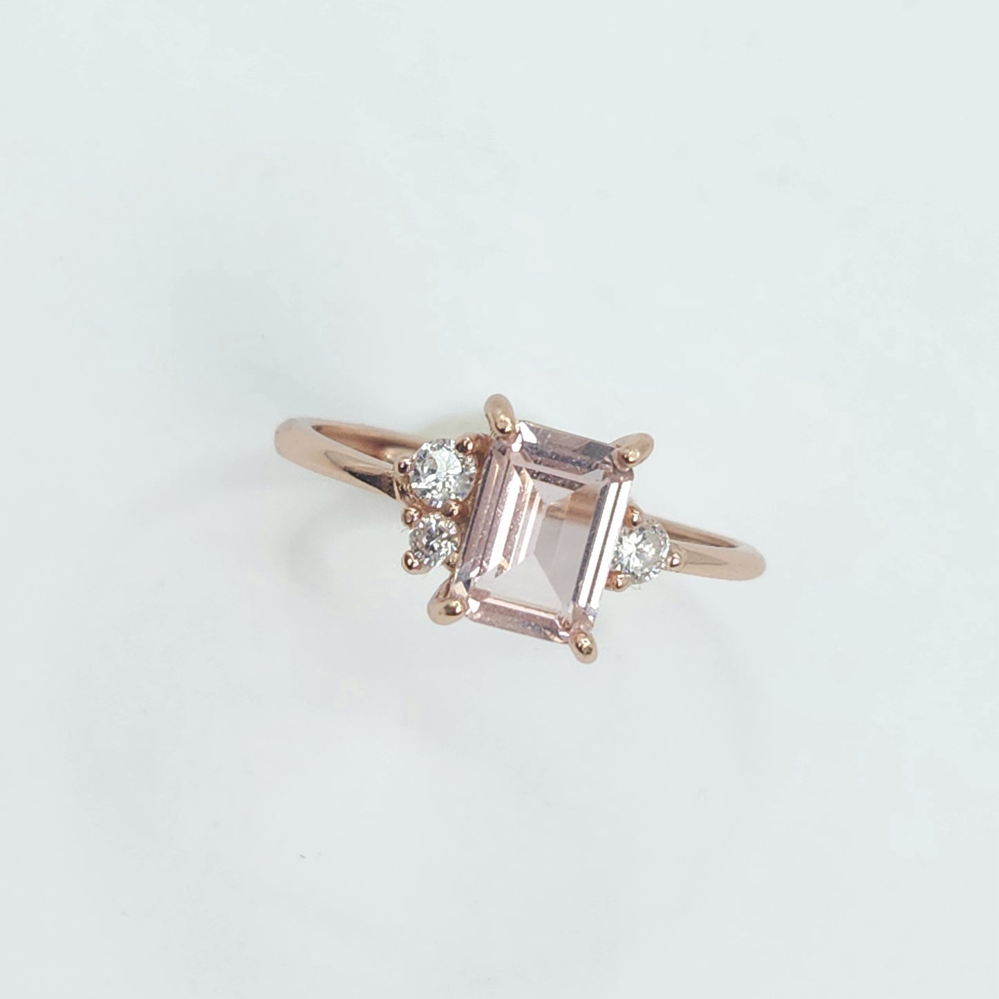 Natural Emerald Cut Morganite Gemstone S925 Sterling Silver Ring