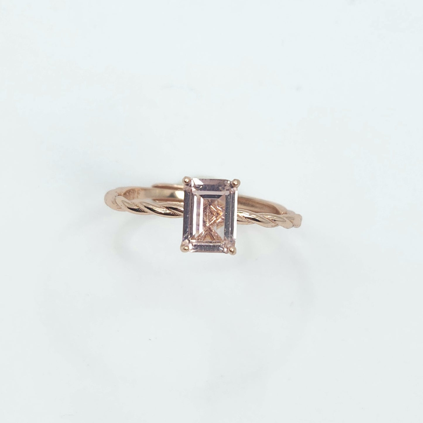 Natural Emerald Cut Morganite Gemstone S925 Sterling Silver Ring