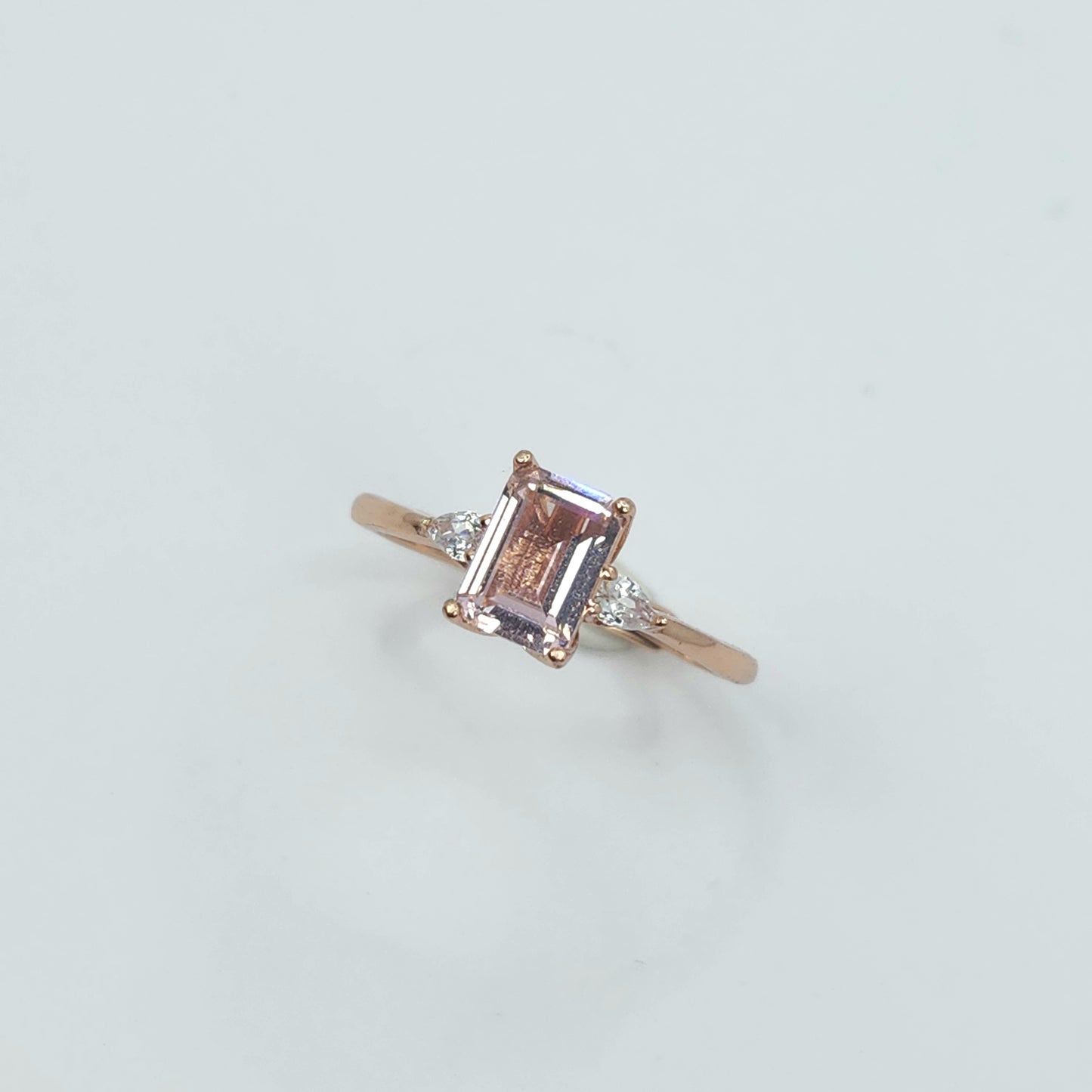 Natural Emerald Cut Morganite Gemstone S925 Sterling Silver Ring