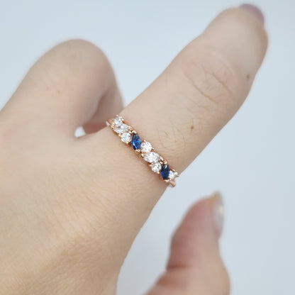 Marquise Stacker Ring- Sapphire & Moissanite Gemstones