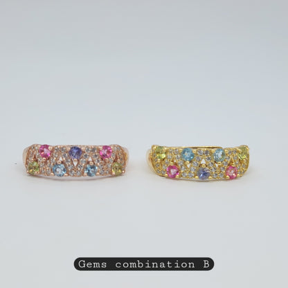 Dual Pave cluster gem ring