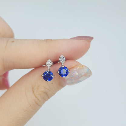 Lab blue round sapphire S925 ear studs