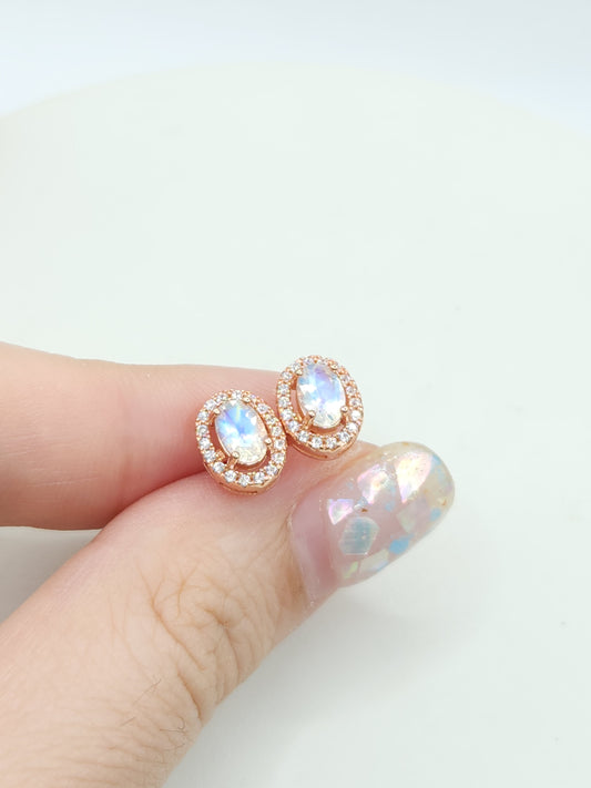 Moonstone Halo Studs