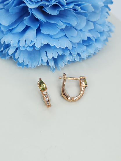 Green Sapphire Huggies Rose Gold S925