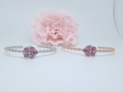 Floral Cluster Bangle Cuff- Rhodonite Garnet