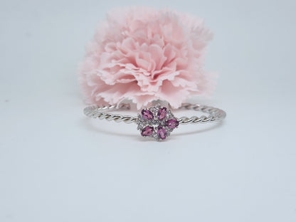 Floral Cluster Bangle Cuff- Rhodonite Garnet