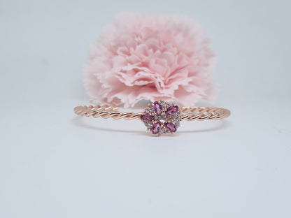 Floral Cluster Bangle Cuff- Rhodonite Garnet