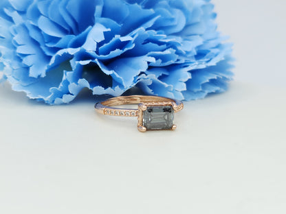Emerald Cut Grey Moissanite-Rose Gold Paved
