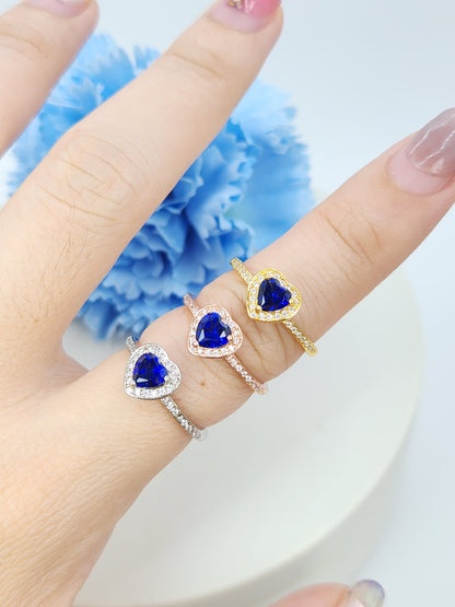 Sapphire Heart Halo Paved Ring