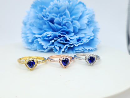 Sapphire Heart Halo Paved Ring