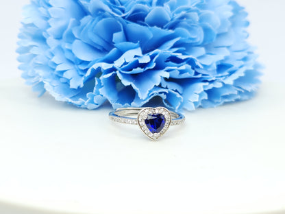 Sapphire Heart Halo Paved Ring