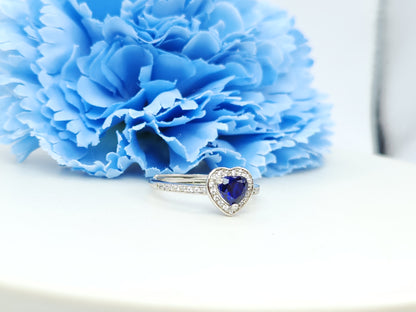 Sapphire Heart Halo Paved Ring