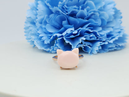 Kitty Cat Pink Conch Shell Ring