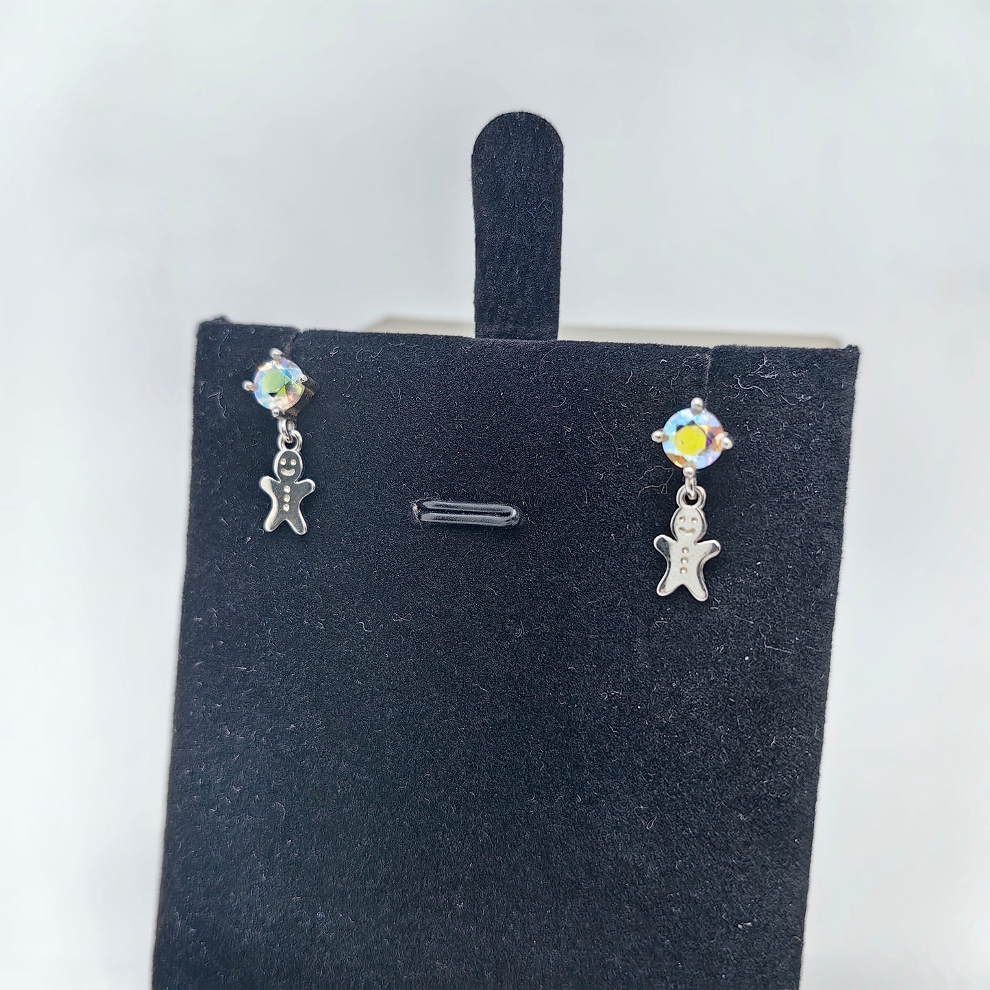 Ginger Breadman Dangle Round Gem Ear Studs