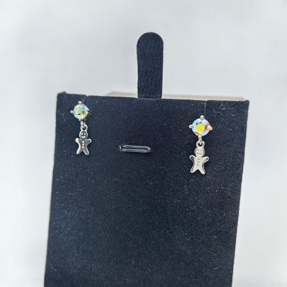 Ginger Breadman Dangle Round Gem Ear Studs