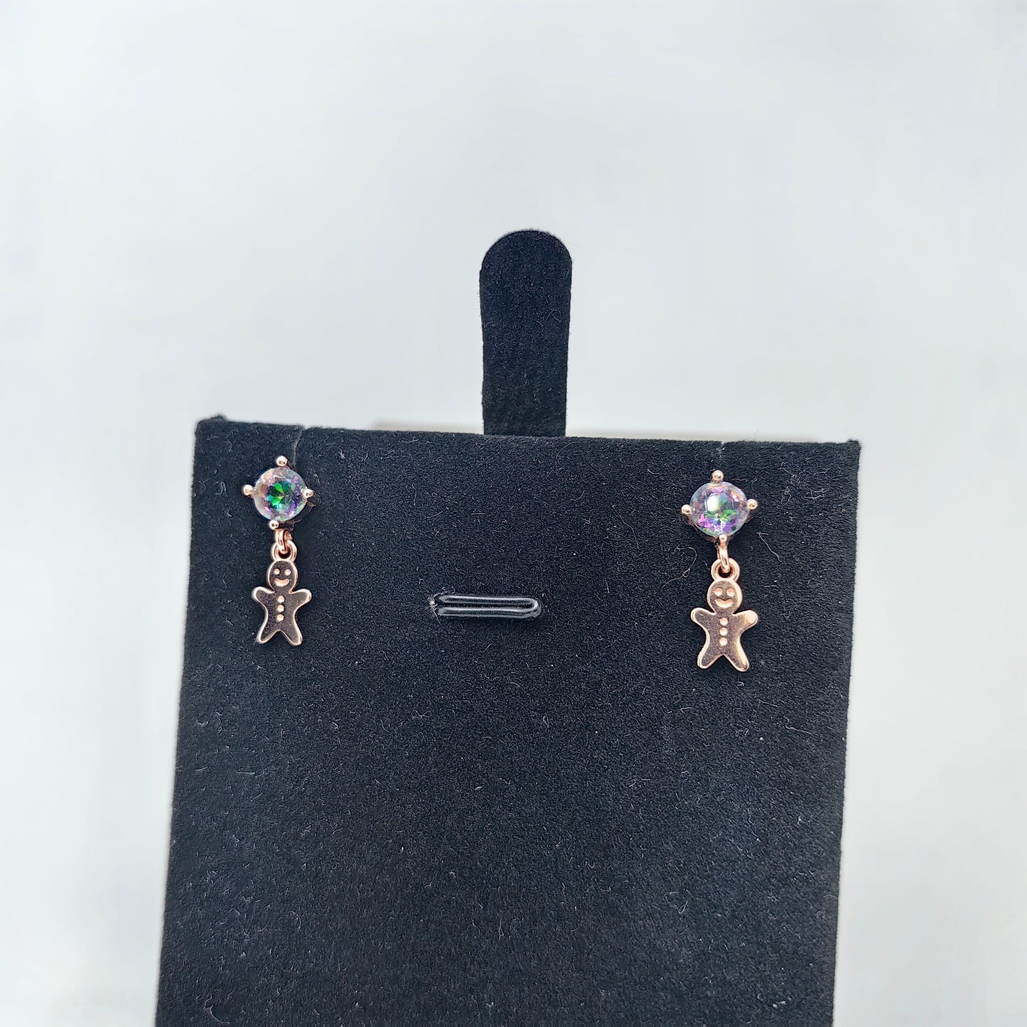 Ginger Breadman Dangle Round Gem Ear Studs