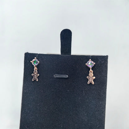Ginger Breadman Dangle Round Gem Ear Studs