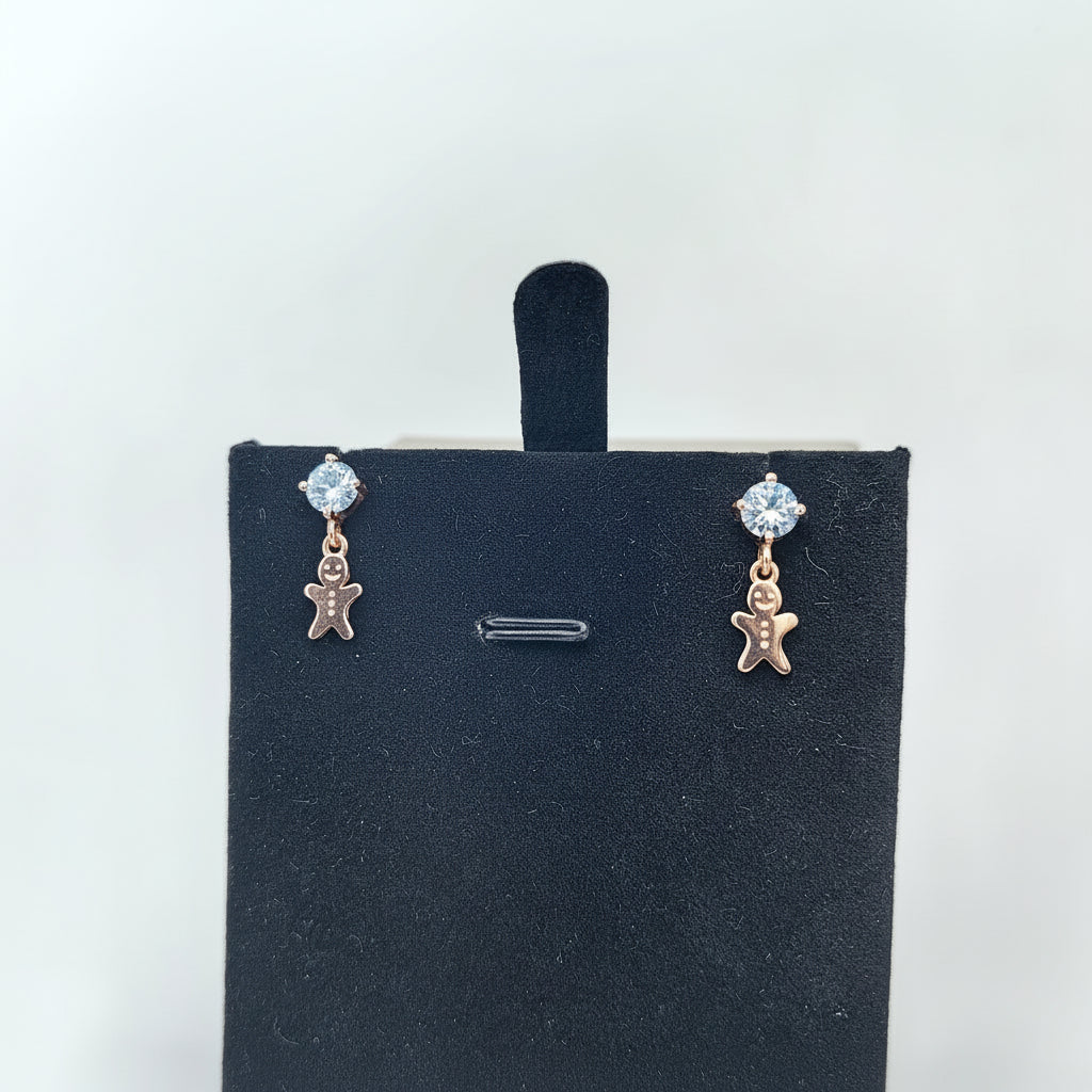 Ginger Breadman Dangle Round Gem Ear Studs