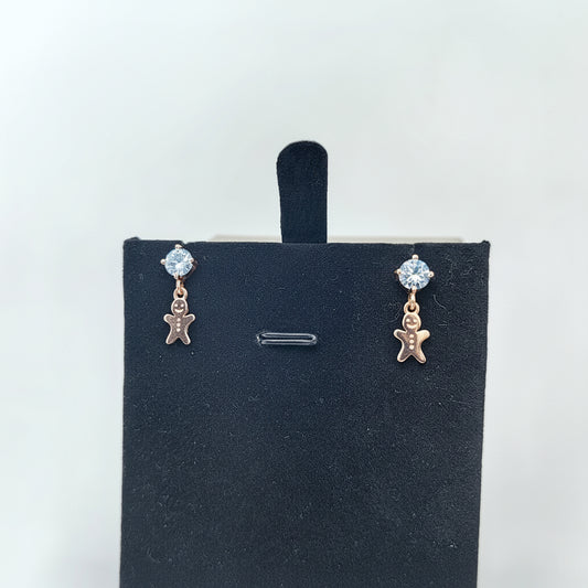 Ginger Breadman Dangle Round Gem Ear Studs