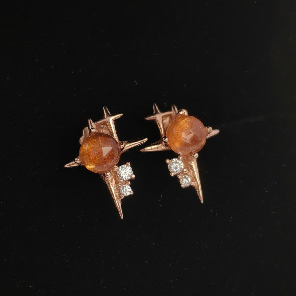 Natural Strawberry Quartz Cabachon Dazzle Ear Studs