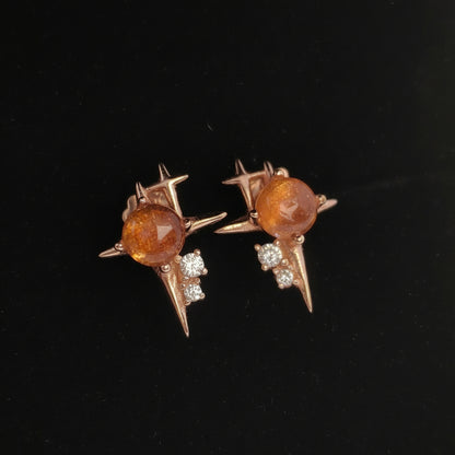 Natural Strawberry Quartz Cabachon Dazzle Ear Studs