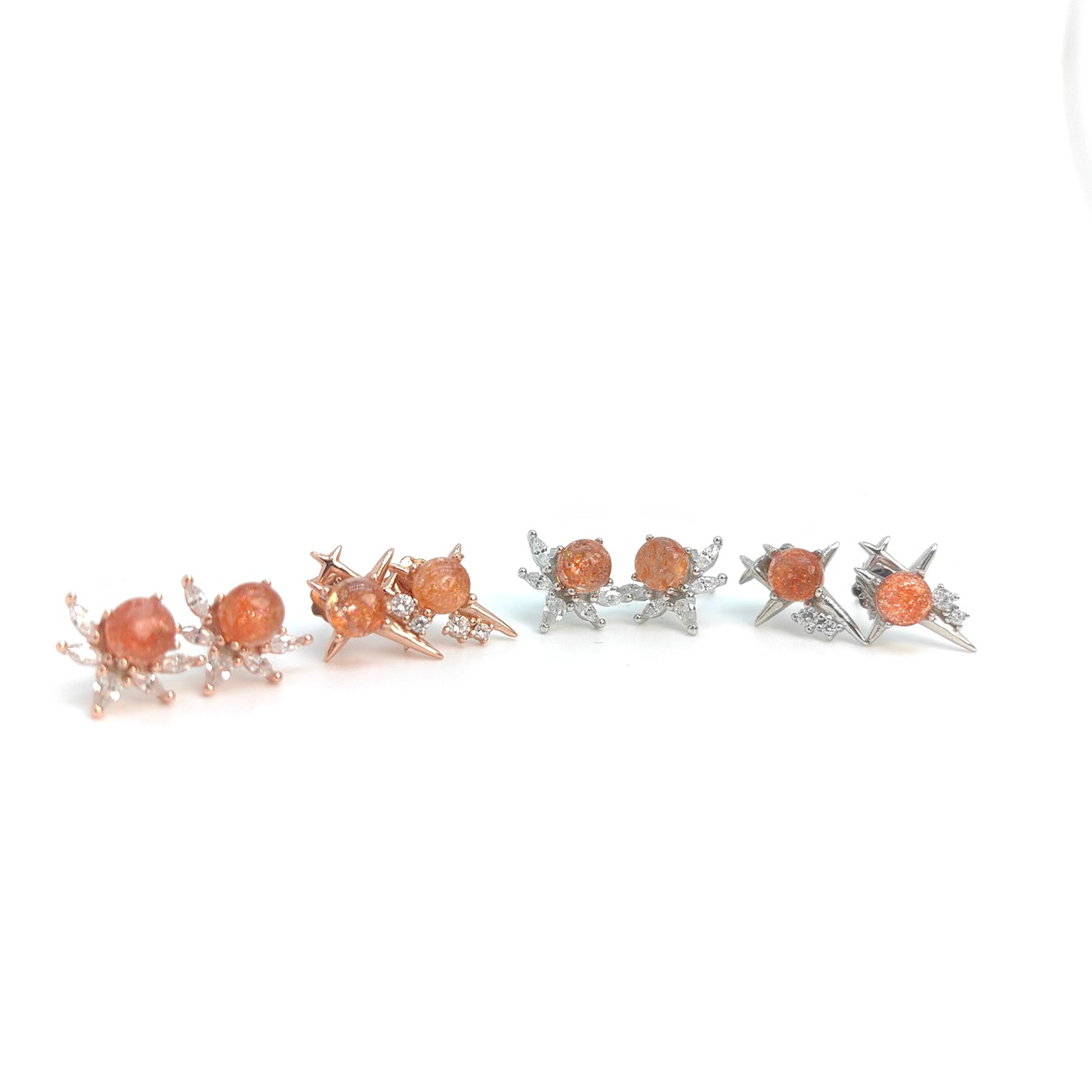 Natural Strawberry Quartz Cabachon Dazzle Ear Studs