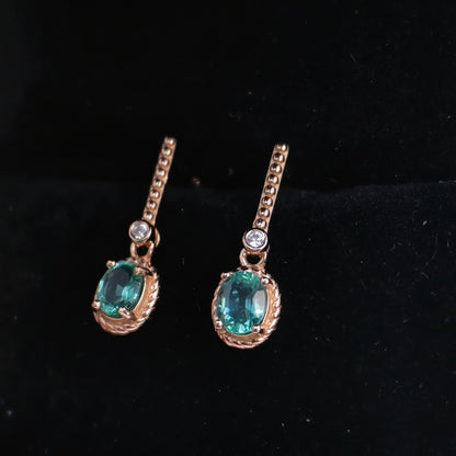 Natural Oval Emerald Long Dangle Ear Studs