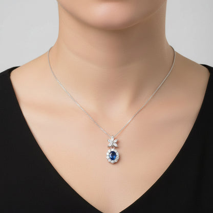 Natural Oval Blue Sapphire Glam Necklace