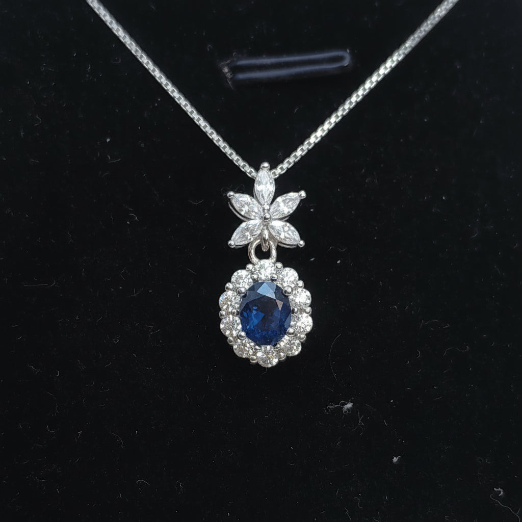 Natural Oval Blue Sapphire Glam Necklace