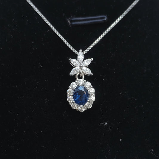 Natural Oval Blue Sapphire Glam Necklace