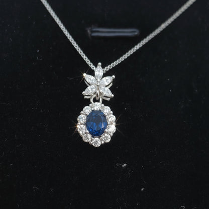 Natural Oval Blue Sapphire Glam Necklace