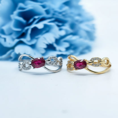 Oval Red Ruby Cross Chain S925 Ring