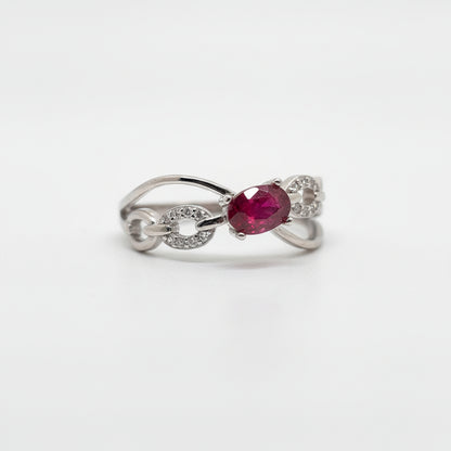 Oval Red Ruby Cross Chain S925 Ring