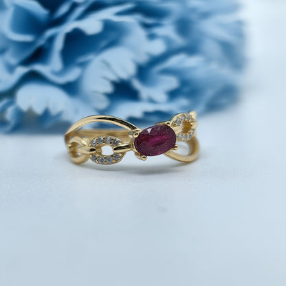 Oval Red Ruby Cross Chain S925 Ring