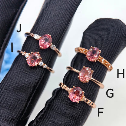 Natural Malaya Garnet Oval Shape Gemstone S925 Gold Vermeil Rings