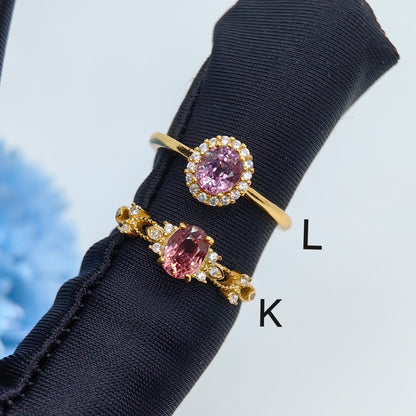 Natural Malaya Garnet Oval Shape Gemstone S925 Gold Vermeil Rings