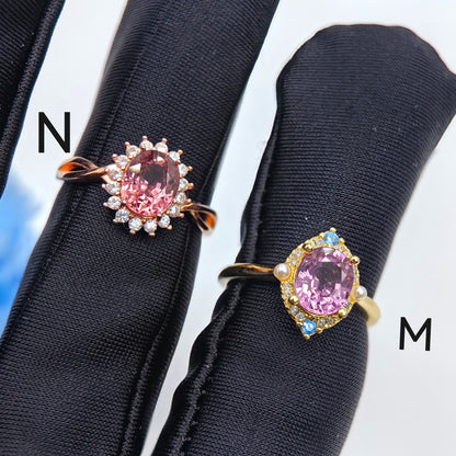 Natural Malaya Garnet Oval Shape Gemstone S925 Gold Vermeil Rings