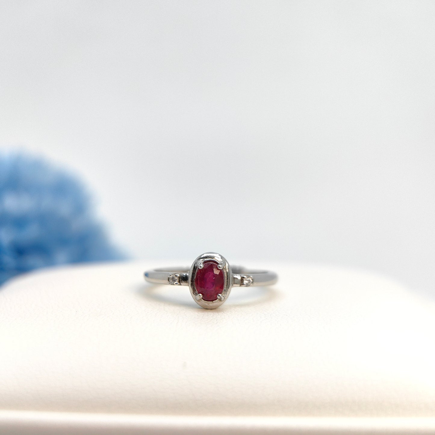 Red Ruby Oval Vintage Halo Demi Fine Ring