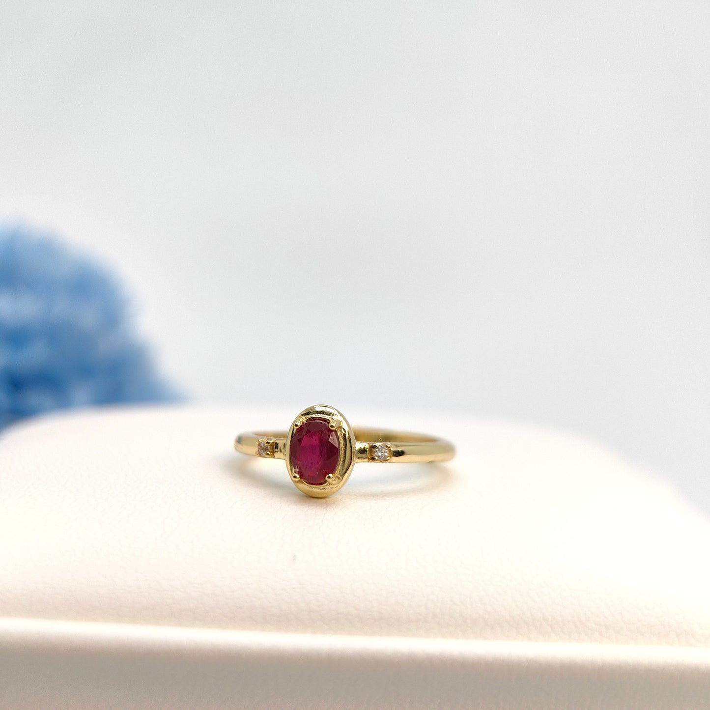 Red Ruby Oval Vintage Halo Demi Fine Ring