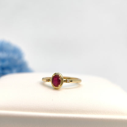 Red Ruby Oval Vintage Halo Demi Fine Ring