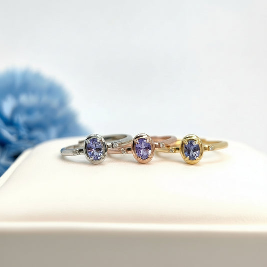Natural Tanzanite Oval Vintage Demi Fine Ring