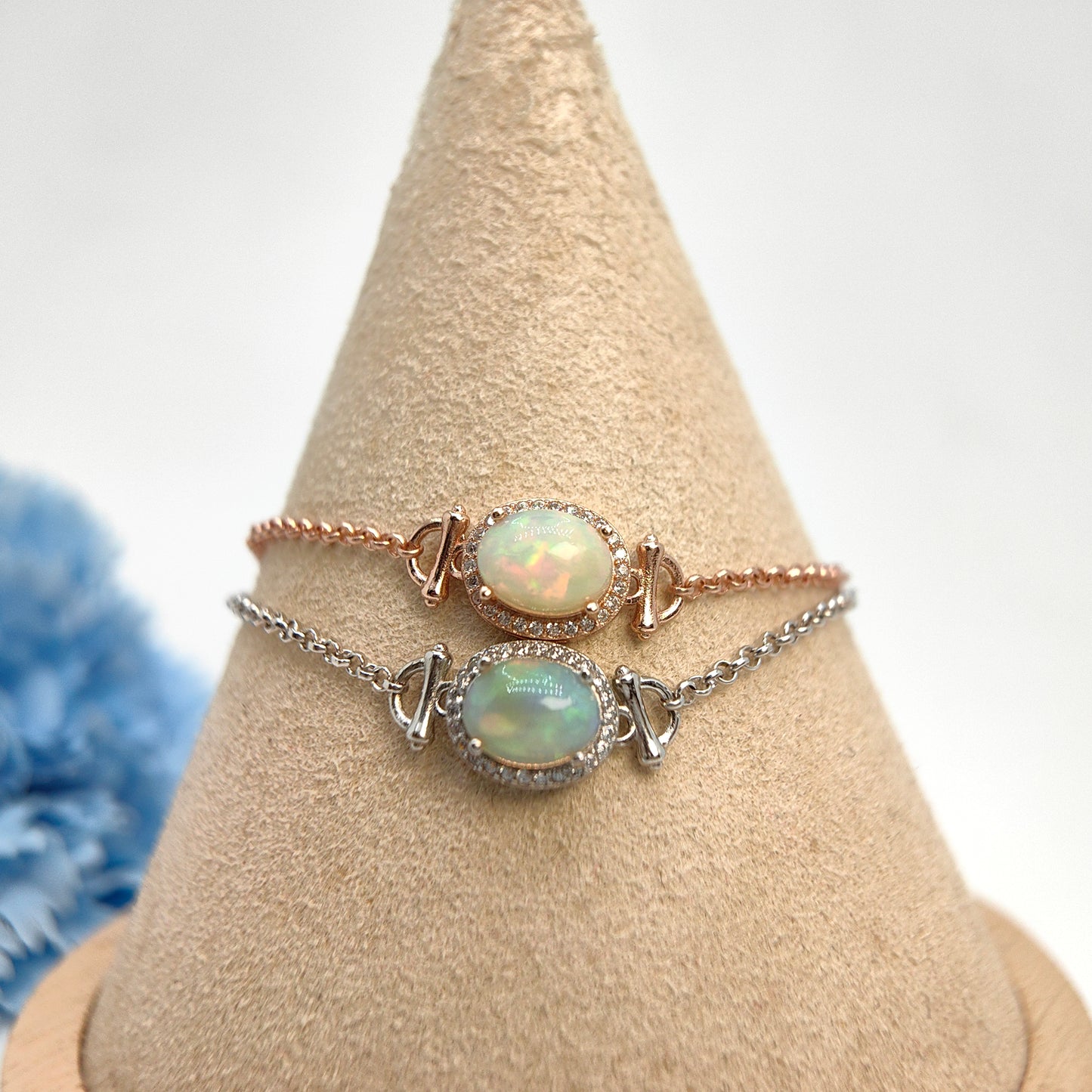 Single Oval Gemstone Halo Chain Demi Fine S925 Bracelet